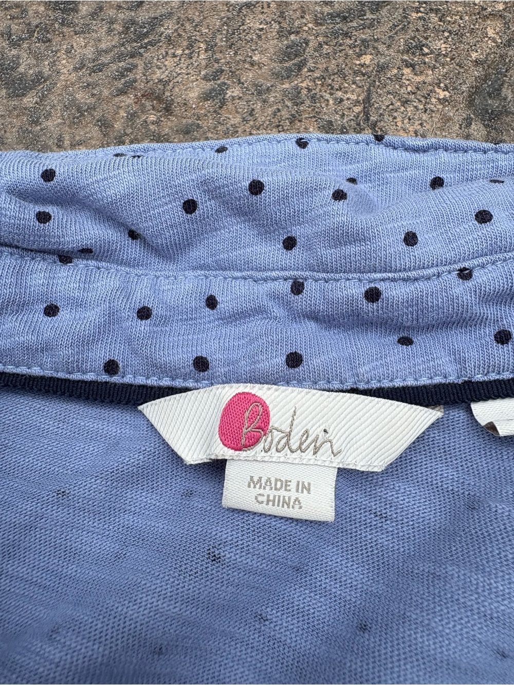 Boden Light Blue Button-Down Shirt with Black Polka Dots